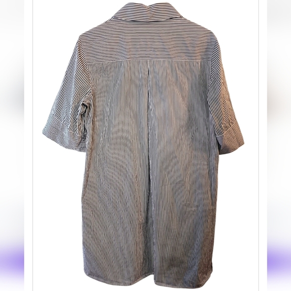 Akris Punto Exclusive Saks 5th Ave Striped Shirt Dress Silver Zipper 100% Cotton - Picture 4 of 7